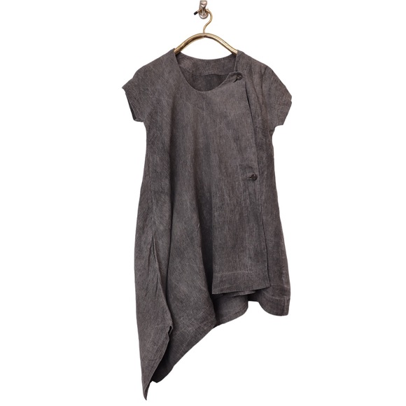 Forme D'expression Italian Made Linen Short Sleeve Tunic Top - Picture 4 of 14